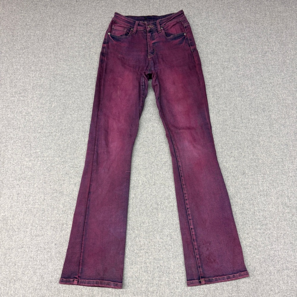 Fashion Nova Flared Jeans Size 3 Purple Acid Wash High Rise Stretch Denim Pants